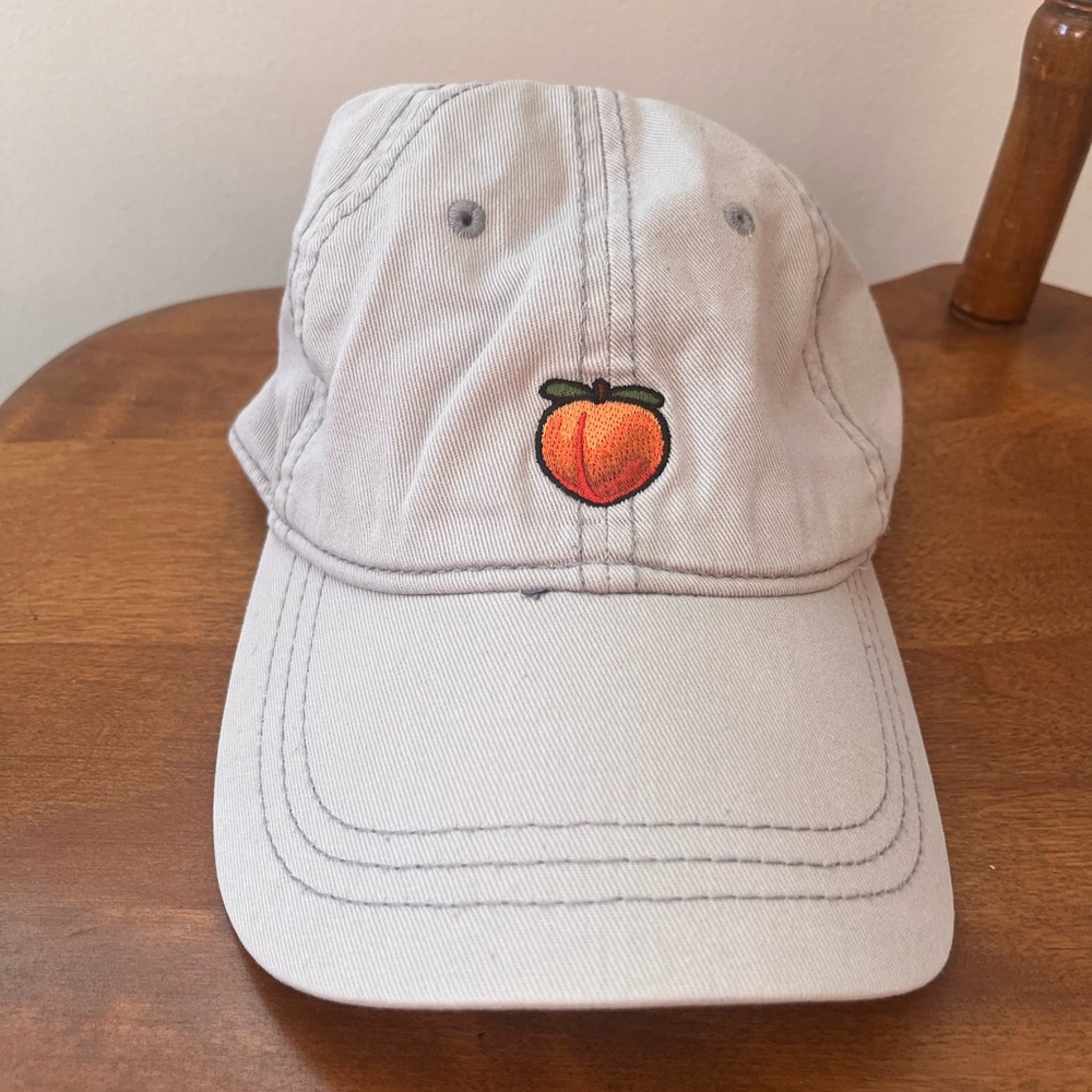 Peach Embroidered Grey Baseball Cap